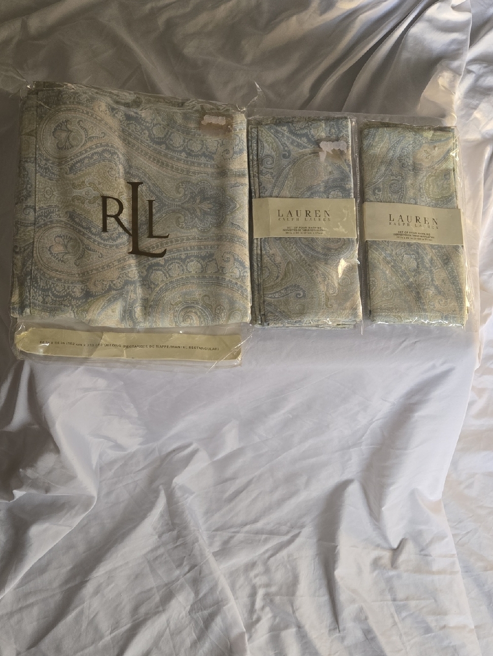 Ralph Lauren PaisleyTable Cloth Cotton Napkin Set in Blue and Green,Tan,White